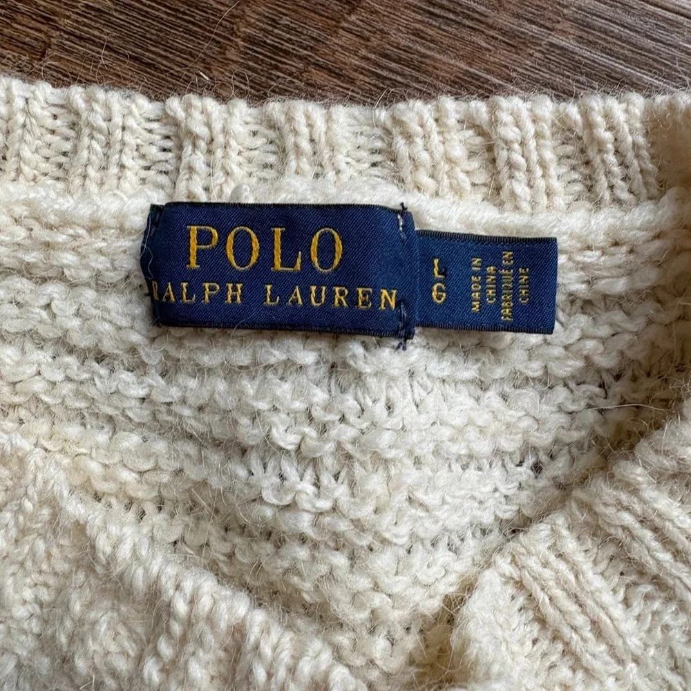 POLO Ralph Lauren cream Aztec sweater Wool Alpaca Aztec Nordic pullover sz L EUC